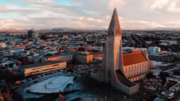 Reykjavik Cityscape Ijsland Aerial Landmark View — Stockvideo