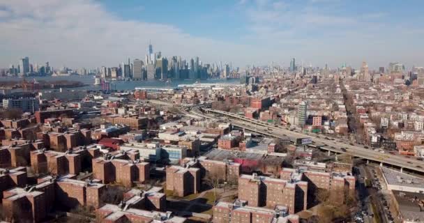 Вид Воздуха Манхэттен Бруклина — стоковое видео