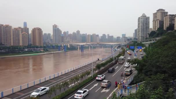 Chongqing Çin Şubat 2020 Çin Yangtze Nehri Chongqing Şehrinin Silueti — Stok video