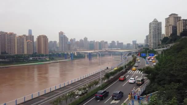 Chongqing China Febrero 2020 Carreteras Multicapa Tráfico Por Río Yangtze — Vídeos de Stock