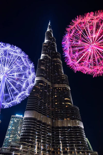 Dubai United Arab Emirates December 2019 Burj Khalifa Dandelion Lights — Stock Photo, Image