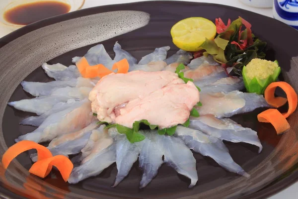 Sashimi iplik-yelken filefish karaciğer, Japon gıda ile — Stok fotoğraf