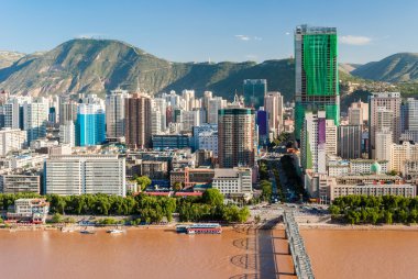 Lanzhou (Çin şehir merkezinin panoramik görünüm)