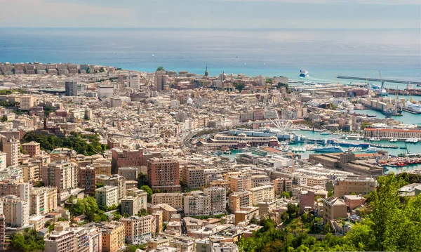 Aerial view of Genoa downtown seen from surrounding hills — Stock Photo, Image