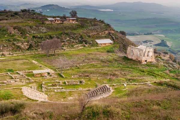 Panoramatický pohled na starověké řecké město Morgantina, na Sicílii — Stock fotografie