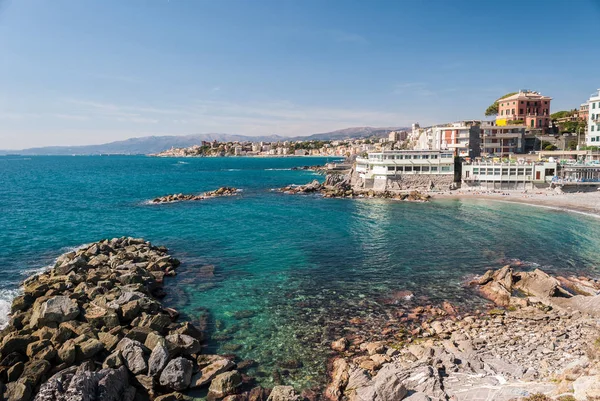 Rocky coastline in Genoa, in the district of Quarto — Stock Photo, Image