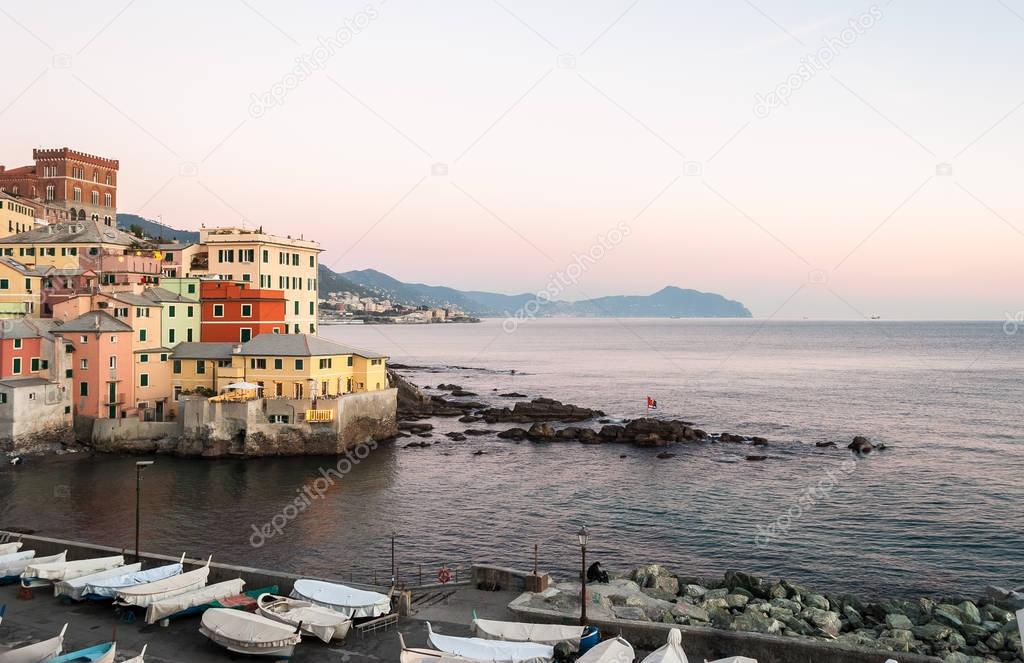 Boccadasse, a small sea district of Genoa, during the twilight