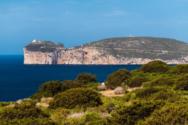 The coastline of Capo Caccia, a promontory near Alghero, as seen from Punta Giglio (Sardinia, Italy) clipart