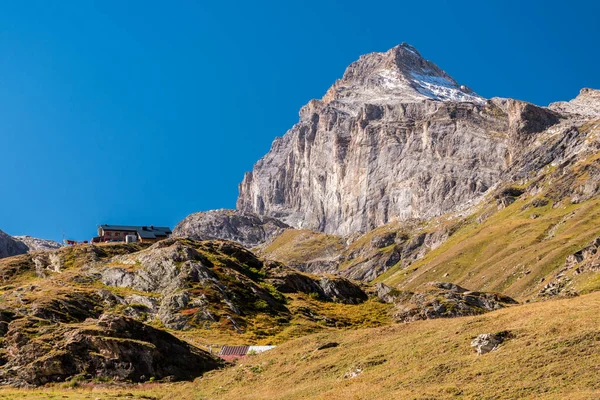 The side of the Granta Parey in the valley of Rhemes and the refuge Benevolo (Aosta Valley, Italy)