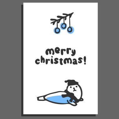 Sevimli çizgi mühür ile neşeli Noel tebrik kartı şablonu