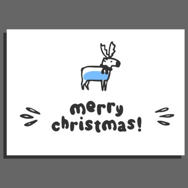 Sevimli çizgi Ren geyiği ile neşeli Noel tebrik kartı şablonu