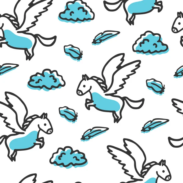 Nahtloses Muster mit Pegasus und Wolken — Stockvektor