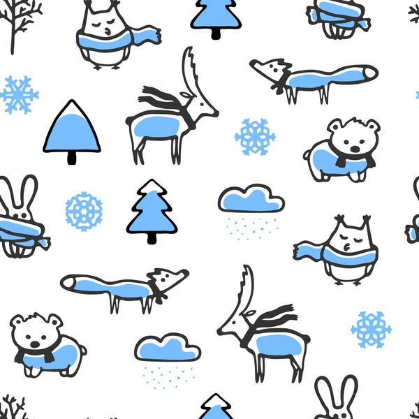 Nahtloses Muster mit Doodle Winter Illustrationen — Stockvektor