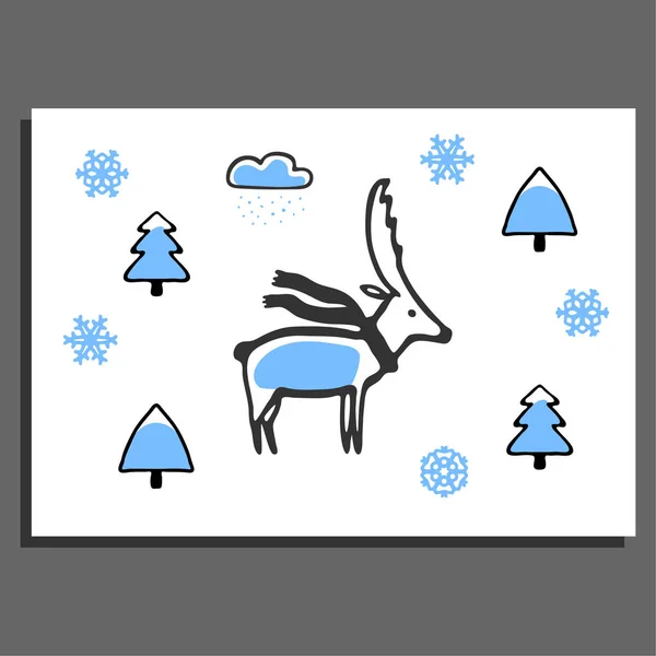 スカーフの鹿とグリーティング カード — ストックベクタ