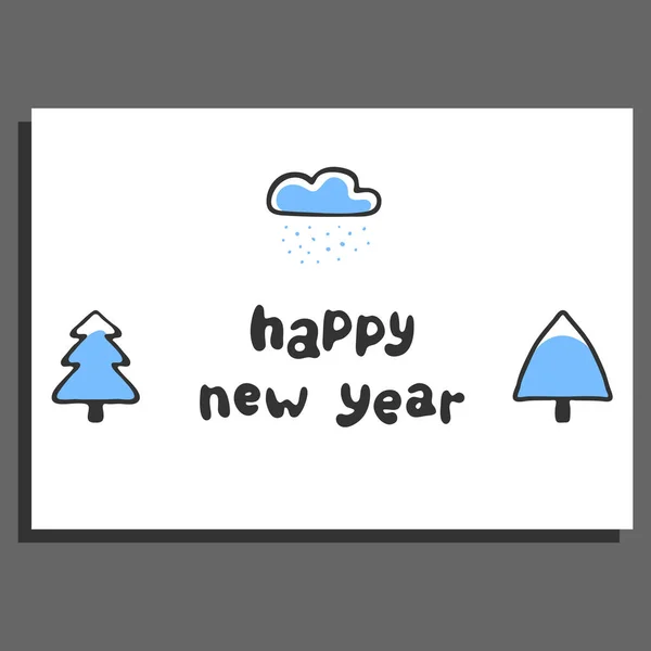 Happy new year greeting card with cute doodle spruce — Stock Vector