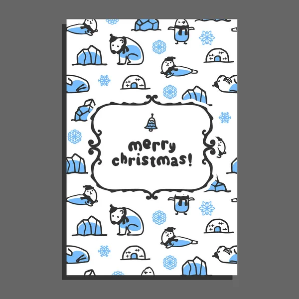 Merry christmas greeting card template with cute cartoon polar bear — Stock Vector