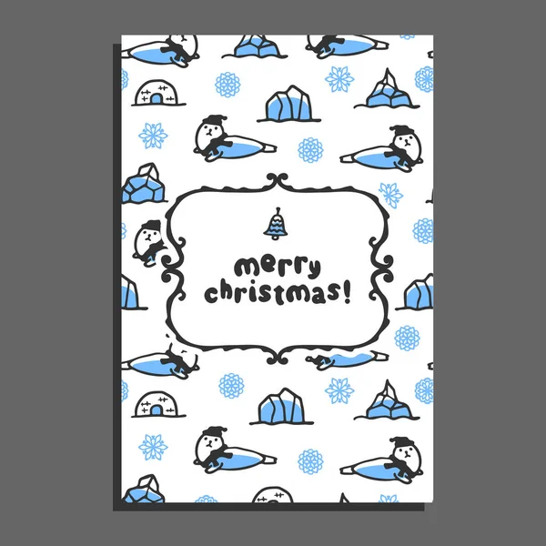 Merry christmas greeting card with cute cartoon seal — Stock Vector