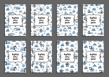 Set of happy new year card templates with arctic animals
