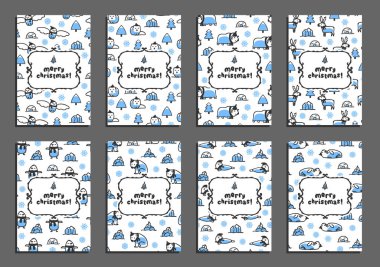 Set of merry christmas card templates with arctic animals
