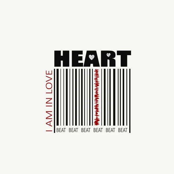 Ilustración vectorial con frase "Latido cardíaco. Estoy enamorado. ". — Vector de stock