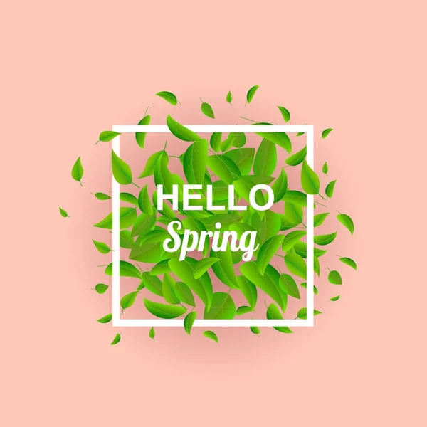 Cartel inspirador de tipografía con frase Hello spring on gree Vector de stock