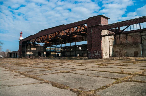 View of the old aircraft hangars in Russia, Baltysk