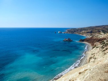 Tanrıça Aphrodite doğduğu, Aphrodite Beach ve Petra tu Romiou, Kıbrıs için Deniz Manzaralı