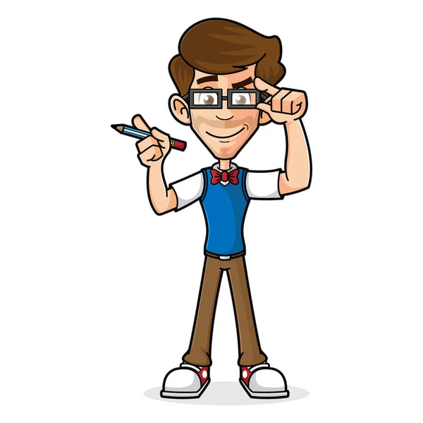 Nerd ragazzo holding occhiali — Vettoriale Stock