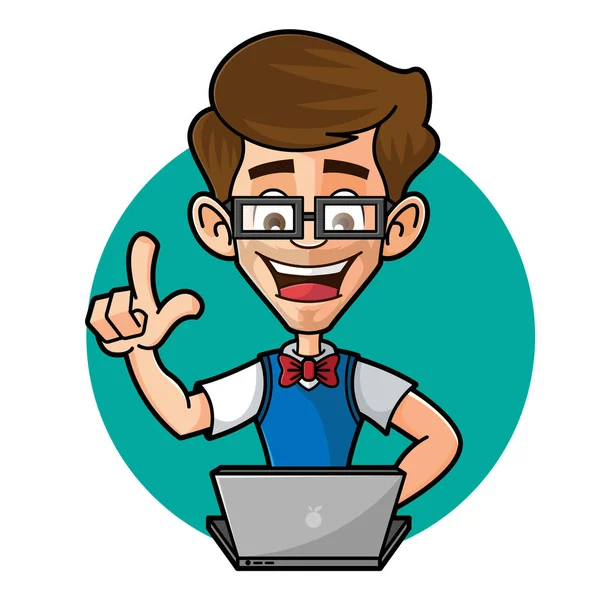 Nerd Guy jouant ordinateur portable — Image vectorielle