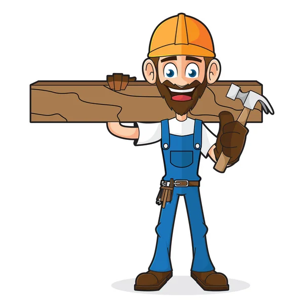 Handyman Holding Hammer and Wood Plank — Stock Vector