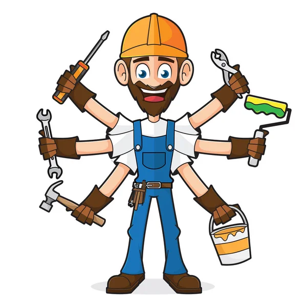 Handyman segurando ferramentas — Vetor de Stock