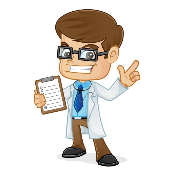 Doctor Holding Clipboard and Pointing — Stock Vector