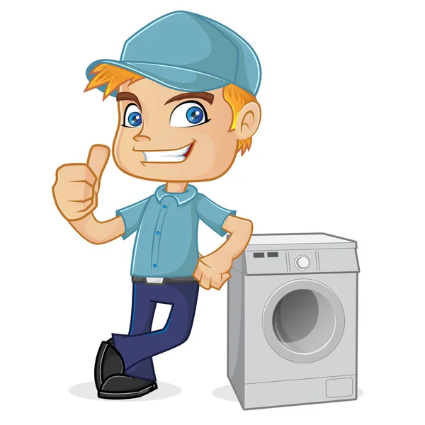HVAC teknisyeni çamaşır makinesi üzerinde yaslanmış 