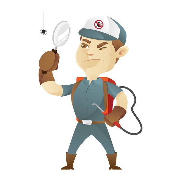 Pest control service holding magnifying glass
