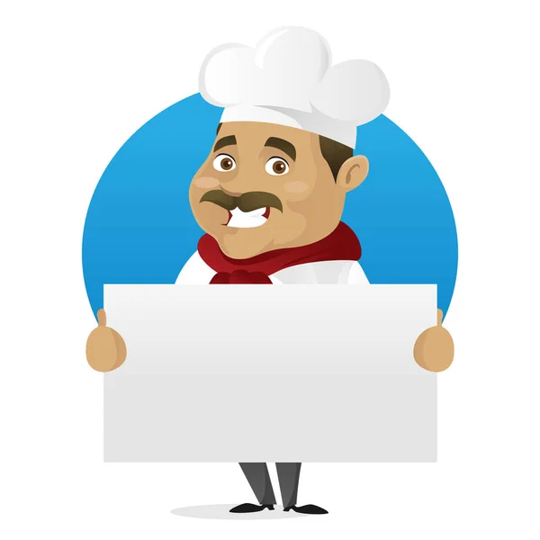 Chef sosteniendo cartel en blanco — Vector de stock