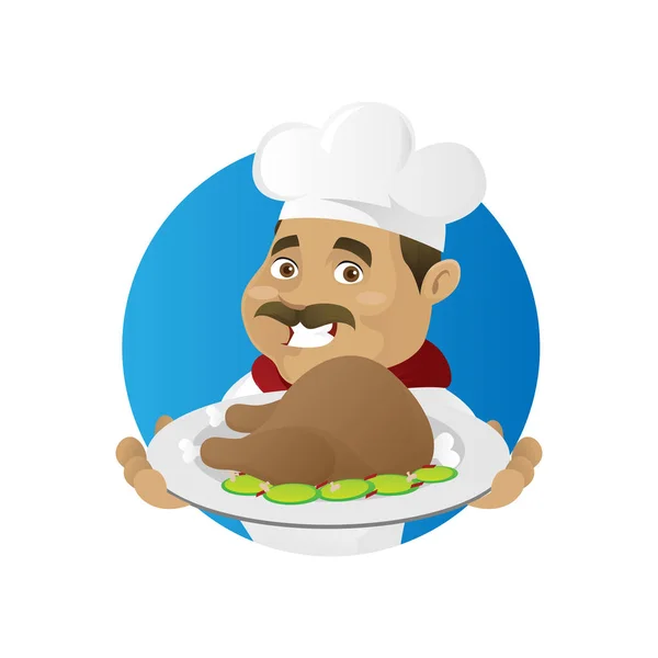 Chef-kok serveert kip — Stockvector