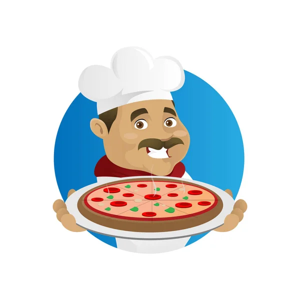 Chef que serve pizza — Vetor de Stock