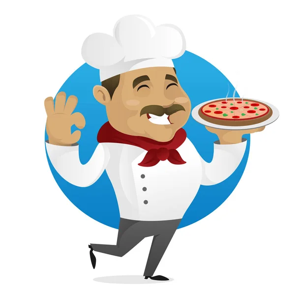 Chef-kok serveert pizza — Stockvector