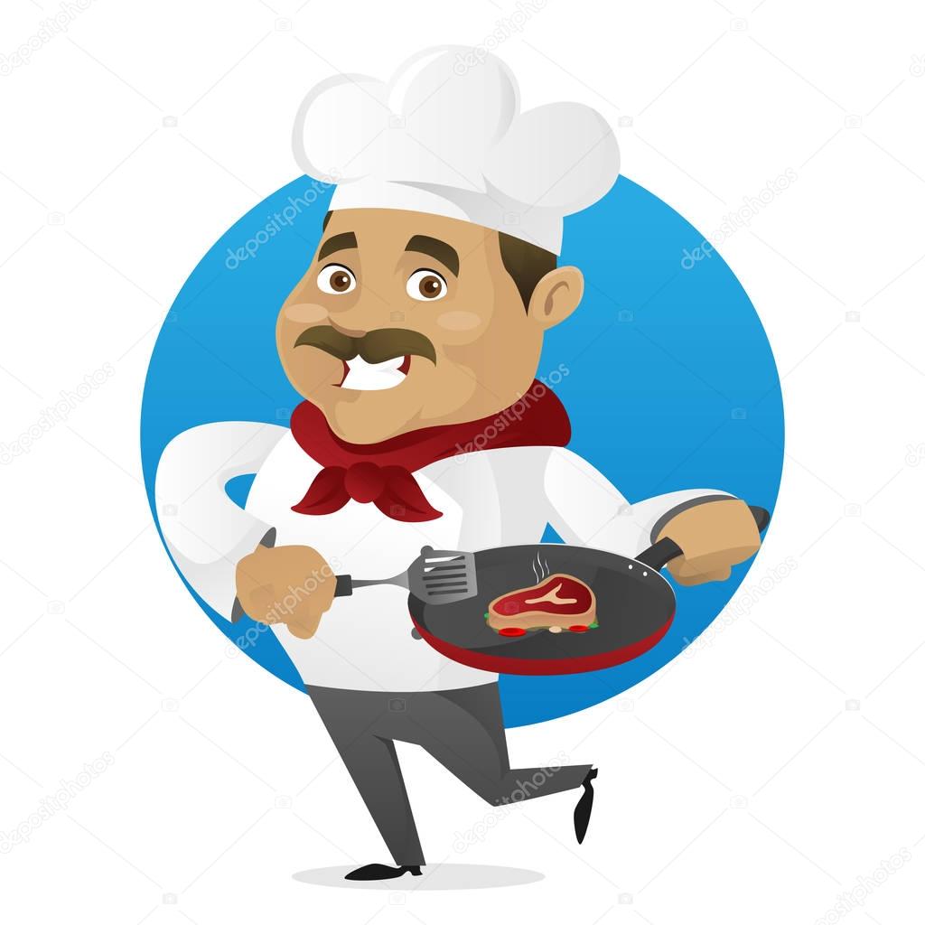 Chef cartoon cooking meat 