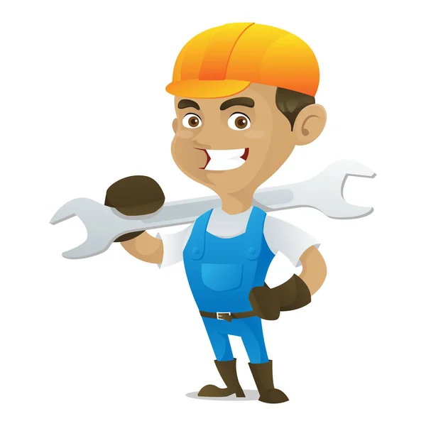 Handyman carrying wrench — Stock Vector