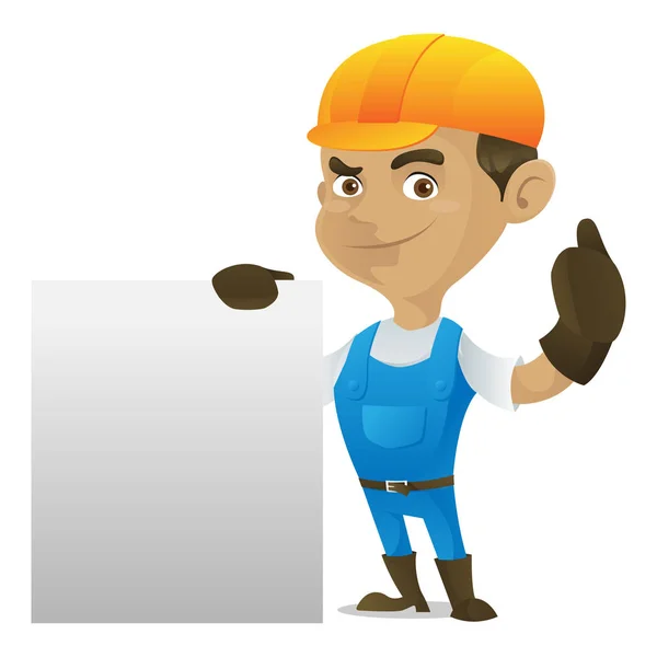 Handyman holding blank sign — Stock Vector