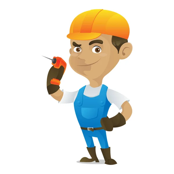 Handyman sosteniendo taladro — Vector de stock