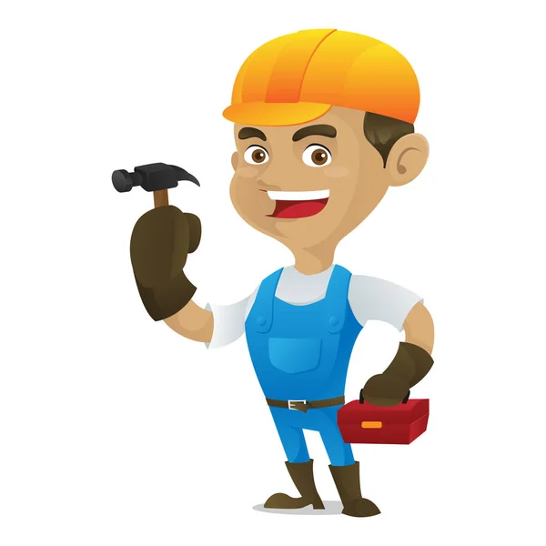 Handyman holding hammer and toolbox — Stock Vector