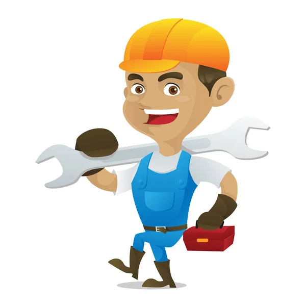 Handyman carrying wrench and toolbox — Stock Illustration Handyman carrying wrench and toolbox Stock Vector