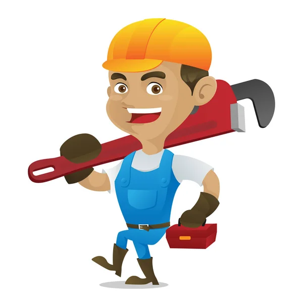 Handyman carrying adjustable wrench and toolbox — Stock Illustration Handyman carrying adjustable wrench and toolbox Royalty Free Stock Vectors