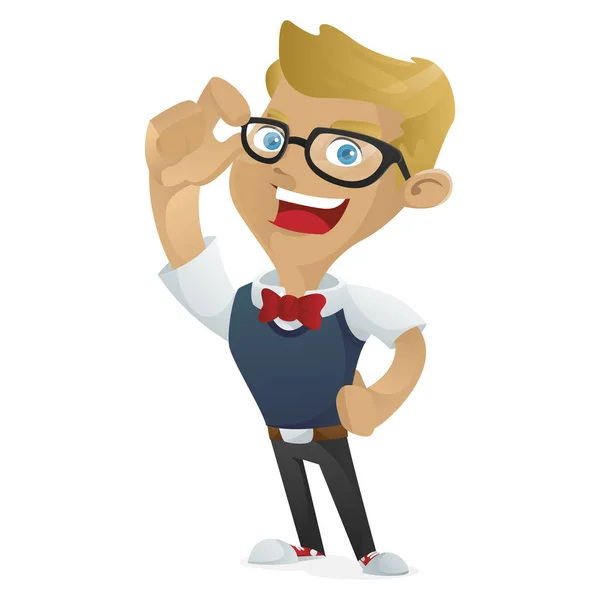 Nerd geek holding glasses — Stock Vector