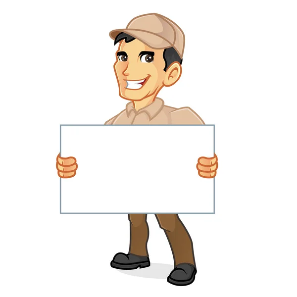 Delivery man holding blank sign — Stock Vector