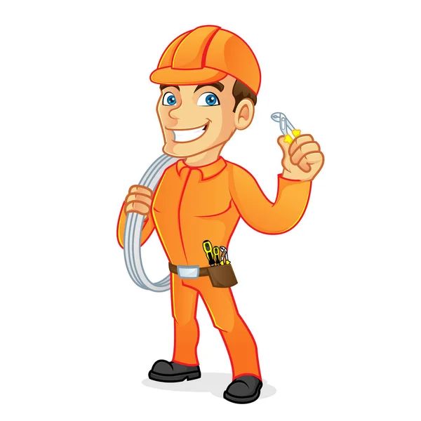 Electrician carrying cables and pliers — Stock Vector