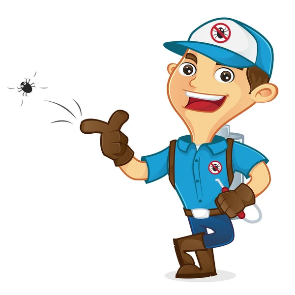 Exterminator killing bug and leaning — Stock Vector