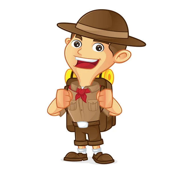 Boy scout cartoon carrying backpack — Stock Vector